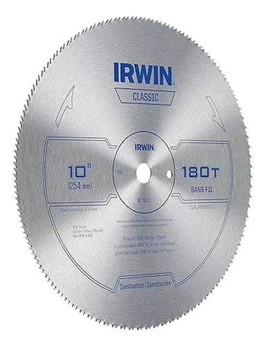 Disco 10'' Sierra 180 Dientes Madera Melamina 58'' Irwin