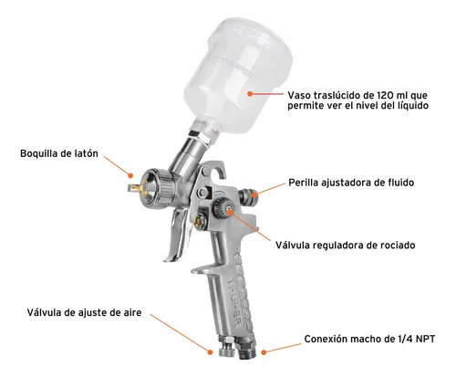 Aerografo Pistola Gravedad 120ml Boquilla 1mm Truper 11097