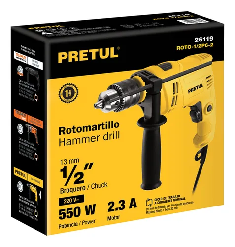 Taladro Percutor 12pg Industrial Reversible 500w Pretul