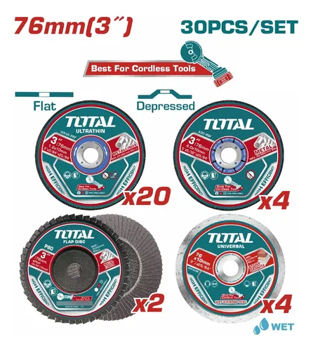 Set X 30 Discos Para Pulidora 3 Corte Metal Total Tac97630