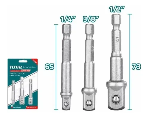 Kit X 3 Adaptadores Para Copas De 1/4 1/2 Y 3/8 X 7cm Largo