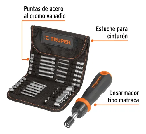 Kit X26 Atornillador Ratchet + Puntas Desarmador + Estuche
