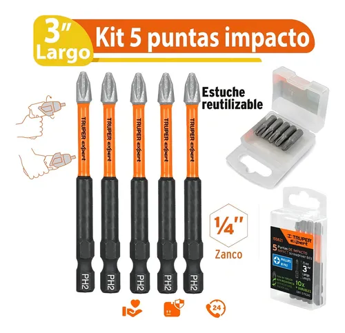 Estuche 5 Puntas Cruz Largars Ph2 De Impacto 3'' Truper