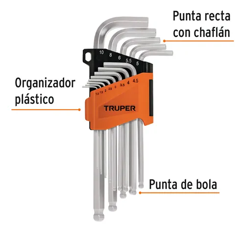 Juego 13 Llaves Bristol Extra Larga Milimetrica Truper 13646 Color Plateado
