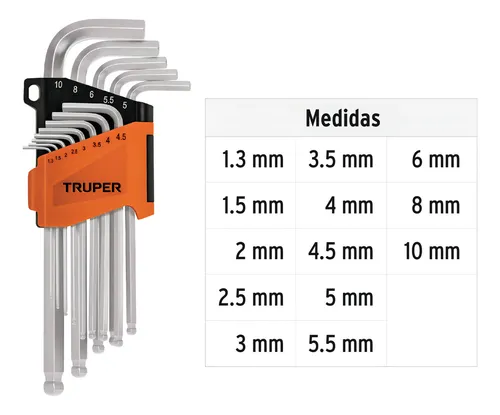 Juego 13 Llaves Bristol Extra Larga Milimetrica Truper 13646 Color Plateado