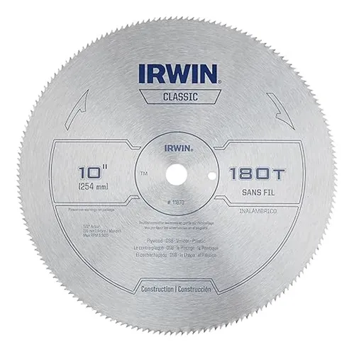Disco 10'' Sierra 180 Dientes Madera Melamina 58'' Irwin