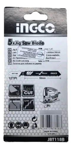 Set 5 Hojas Para Caladora Mango Tipo T 5cm Jbt118b Ingco