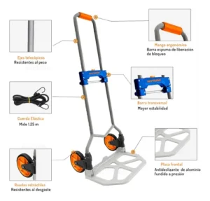 Carreta Plegable Carga Paquetes Ruedas Carro 60kg Wadfow