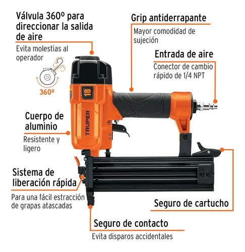 Clavadora Neumática Profesional Calibre 18 Truper