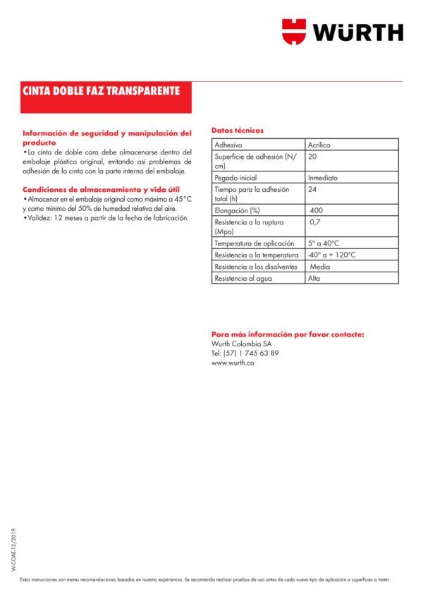 Cinta adhesiva extra fuerte de doble cara, 12 x 20 m, Koretch, 15 cm, capacidad para 400 g, color transparente y liso