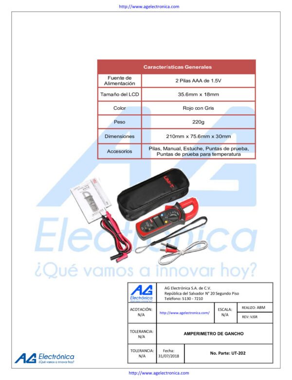 Pinza Volti Amperimetrica Digital Uni-t Ut202a+ 600a
