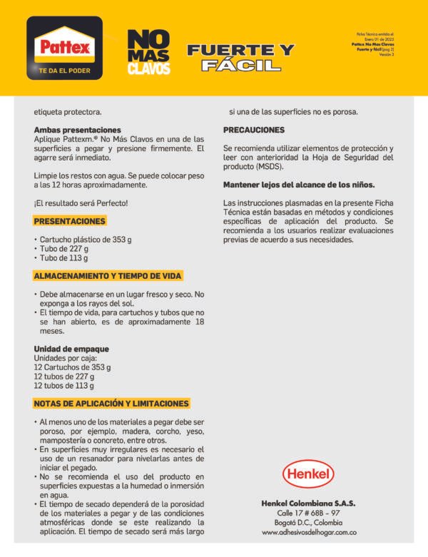 Adhesivo No Más Clavos Pattex 353 G Tubo