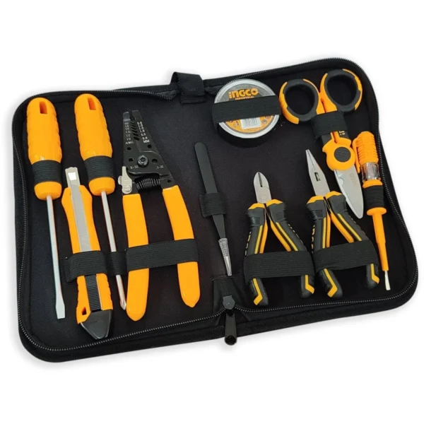 Kit Electricista X 11 Pzas Ponchadora, Tijeras, Tester Ingco