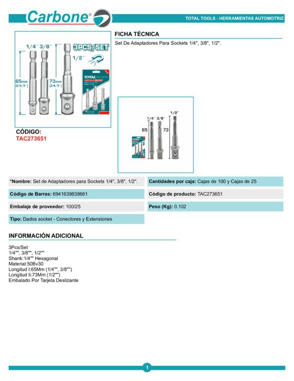 tac273651-set-de-adaptadores-par_001 Kit X 3 Adaptadores Para Copas De 1/4 1/2 Y 3/8 X 7cm Largo