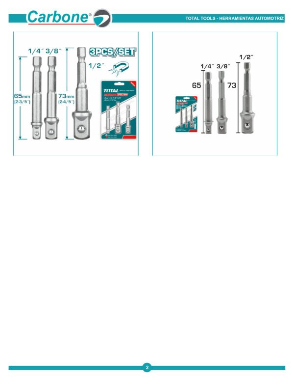 Kit X 3 Adaptadores Para Copas De 1/4 1/2 Y 3/8 X 7cm Largo