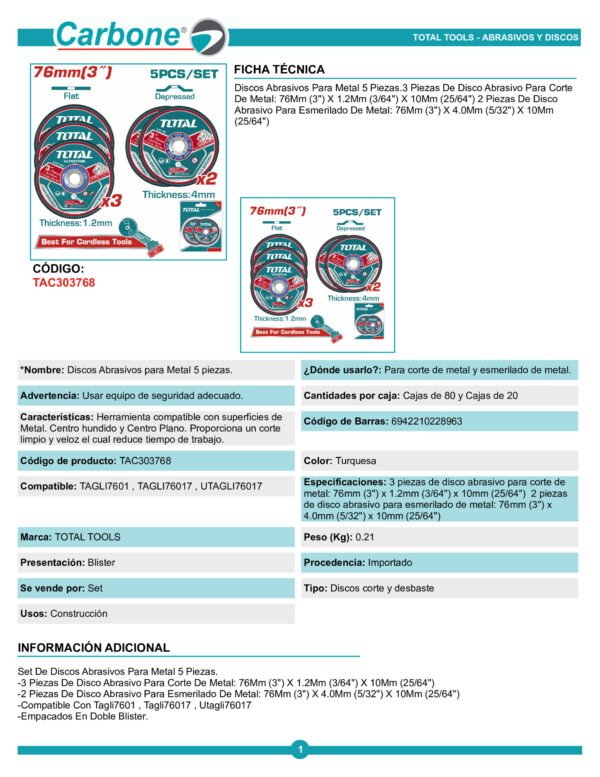 Kit 3 Discos Corte Y 2 Pulir Minipulidora 3pulgada 3 Total
