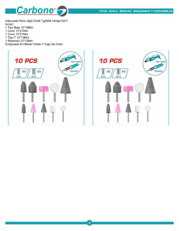 Juego X 10 Puntas Mototool Piedra Metal, Acero Inox, Fresas