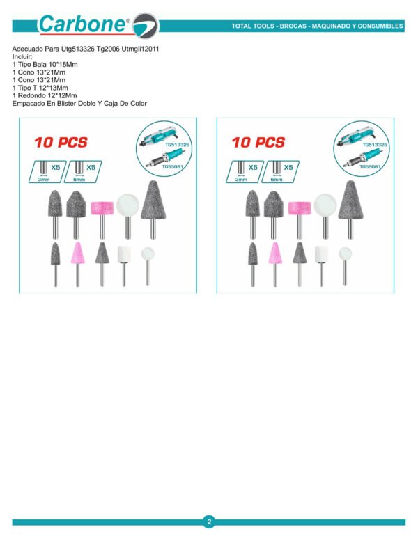 takb1001-mini-mototool-y-mini-am_002 Juego X 10 Puntas Mototool Piedra Metal, Acero Inox, Fresas