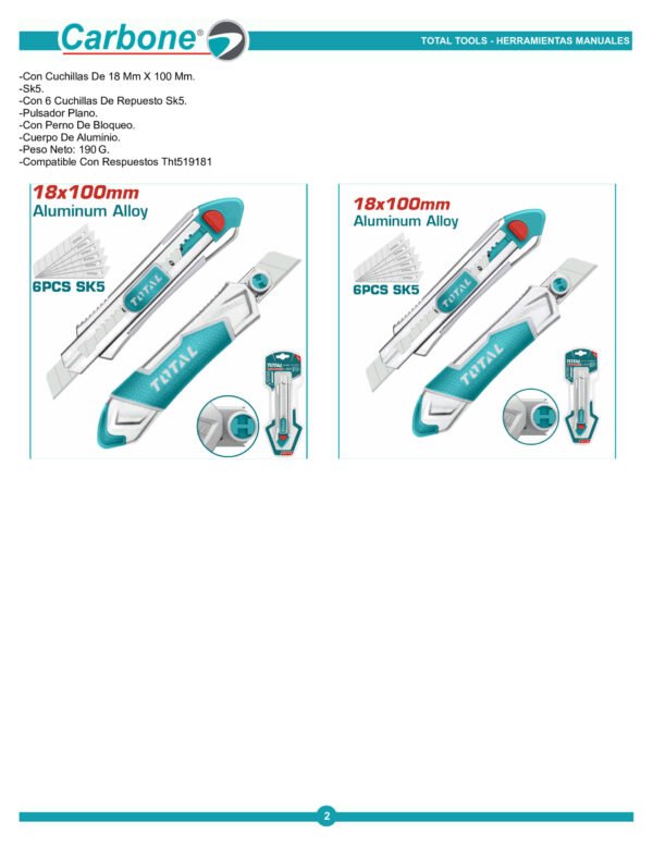 Bisturi Industrial 18x100mm Metalico Con 6 Repuestos Total