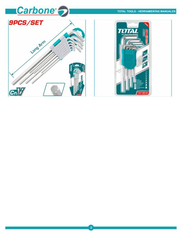 Juego X 9 Llaves Bristol Allen Largas 1.5mm A 10mm Total