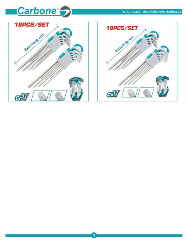 Kit X 18 Piezas Llaves Bristol Allen Y Torx Total Tht106kt01