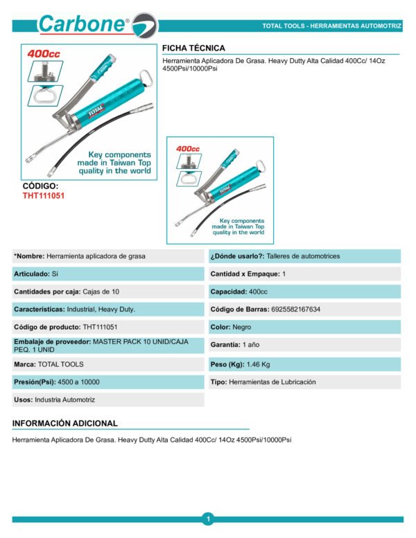 nyector De Grasa Manual Engrasador 400 Cc Industrial Total