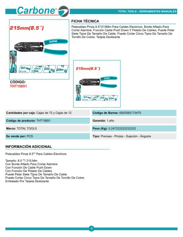 Alicate Pinza Ponchadora Pelacable 8 12 Tht15851 Total