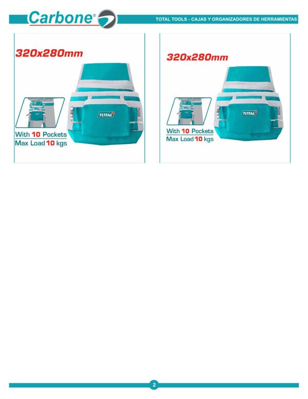 Cinturon Portaherramientas Total  32x28cm 10 Herramientas