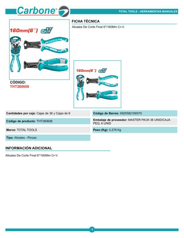 Alicate Corte Final 6'' Uso Industrial Total