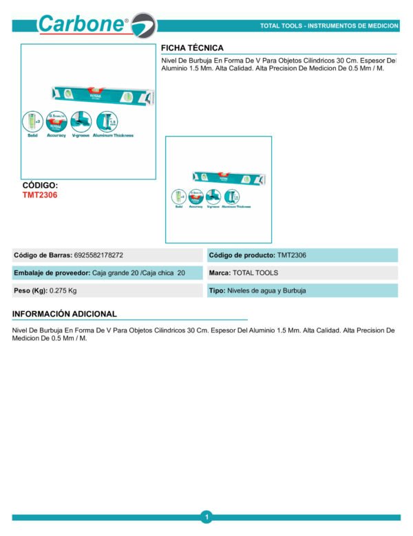 tmt2306-nivel-de-burbuja-en-form_001 Nivel Gota En Nylon Largo 300mm Total