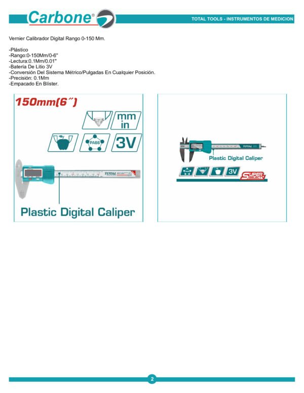 Pie De Metro Vernier Calibrador Digital 6 0-150mm Tmt331501