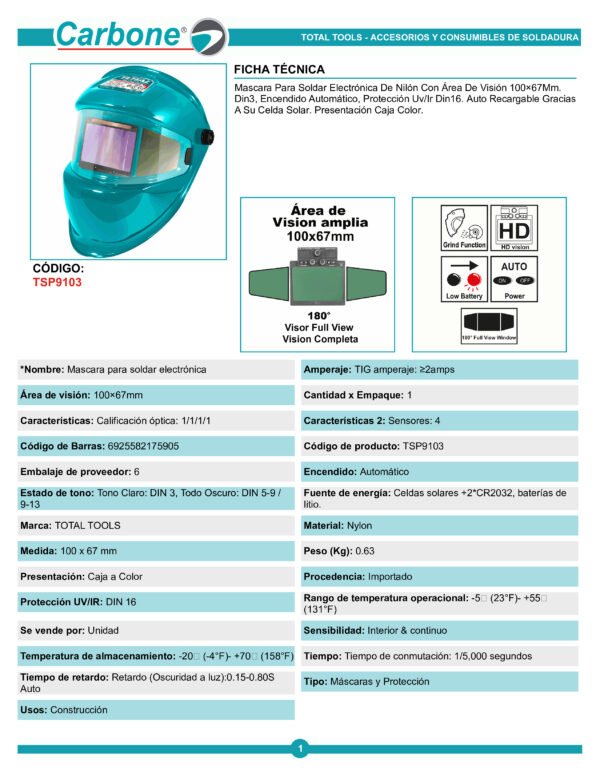 Careta Soldador Fotosensible Electronica Total Visor Complet