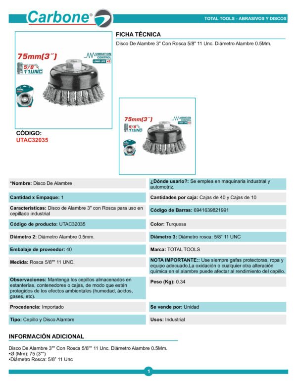 utac32035-disco-de-alambre-3-con_001 Grata Copa Entorchada 3'' X 5/8'' Total
