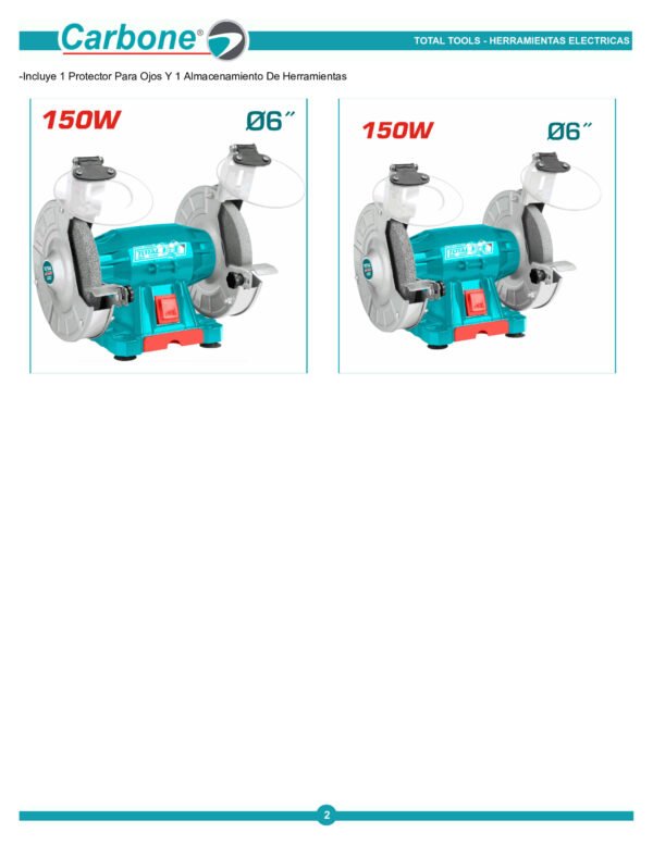 Esmeril De Banco 6 Pulgadas Total 150w + 2 Piedras 3.450rpm