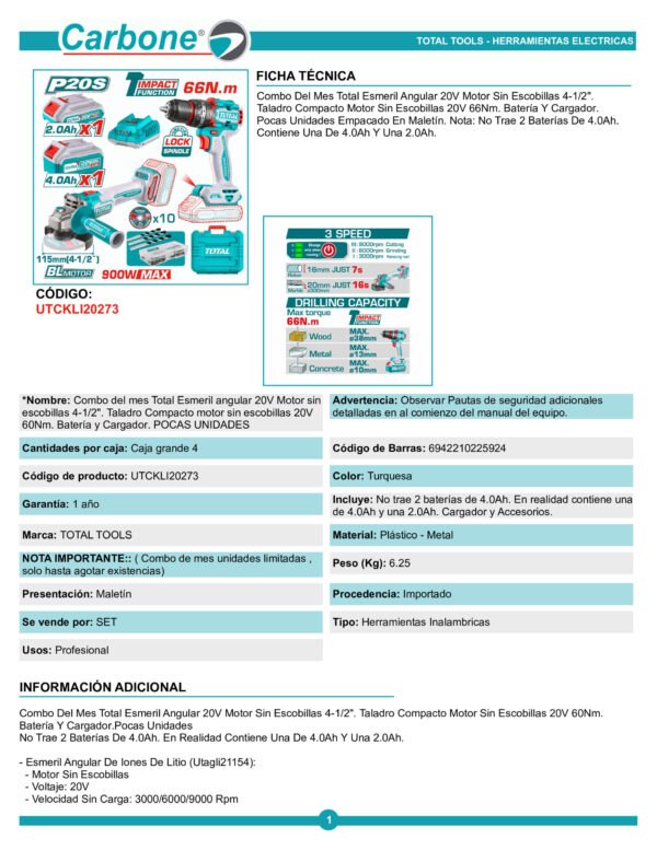 Kit Taladro Percutor 66nm + Minipulidora+ Baterias 4ah Total