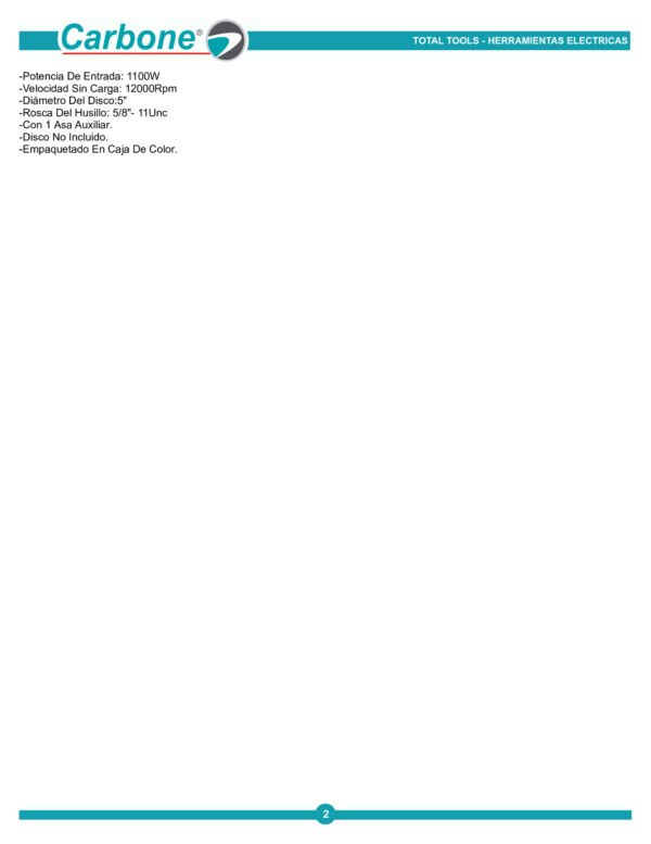 Amoladora Angular Total 1100w - 5 Pulgadas, 125mm, 12.000rpm, Industrial - Tg11012536