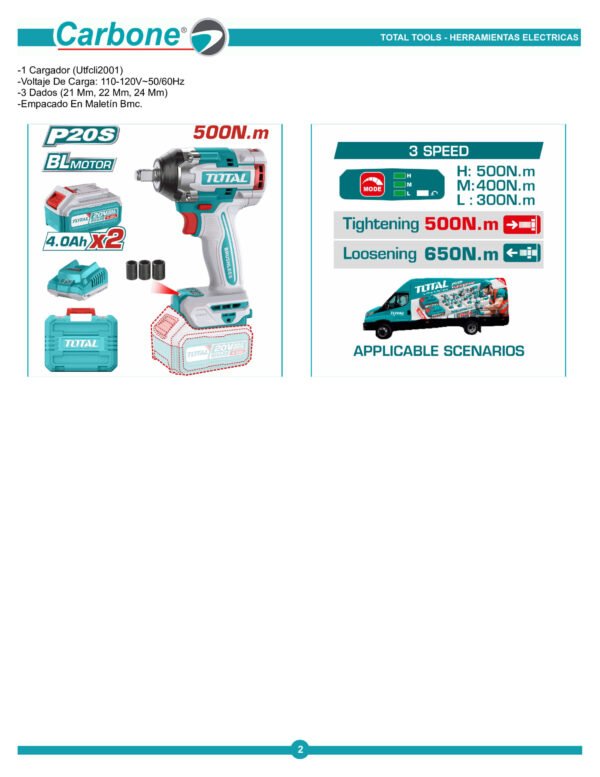 utiwli2050-llave-impacto-dado-cu_002 Llave Impacto Total 500nm Inalambrica 20v + 2 Baterias 4.0ah