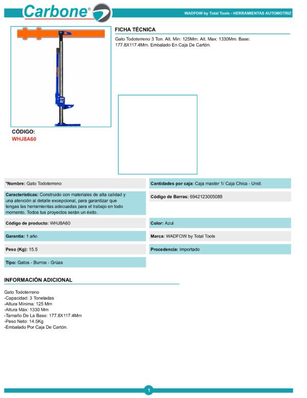 Gato 4x4 Elevador 3 Toneladas Altura De 125 A 1330mm Wadfow