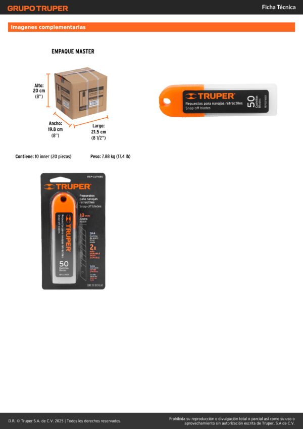 Estuche Con 50 Cuchillas De Repuesto Para Cutter De 18mm