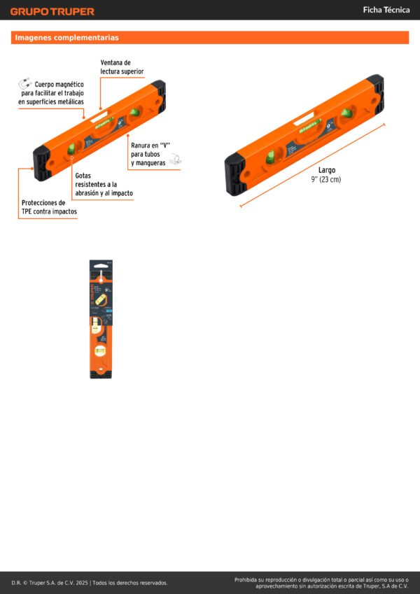 Nivel Magnético 9'' Plástico Abs Truper 11223