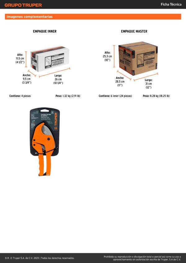 Cortatubo Pvc Capacidad 1-58 Truper 12860