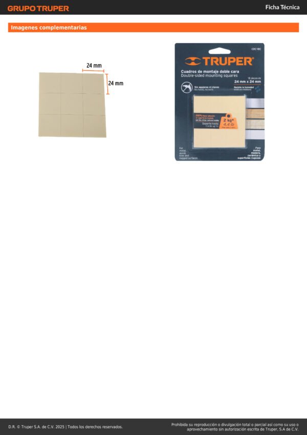 Cinta Doble Faz Cuadros 18 Piezas Montaje Truper
