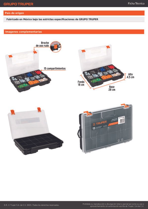 Organizador 11 Pulgadas 15 Compartimentos Truper 19896