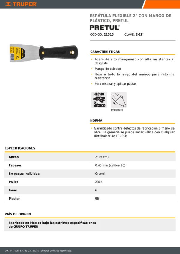 Espatula 50 Mm Mango Plastico Pretul 21515