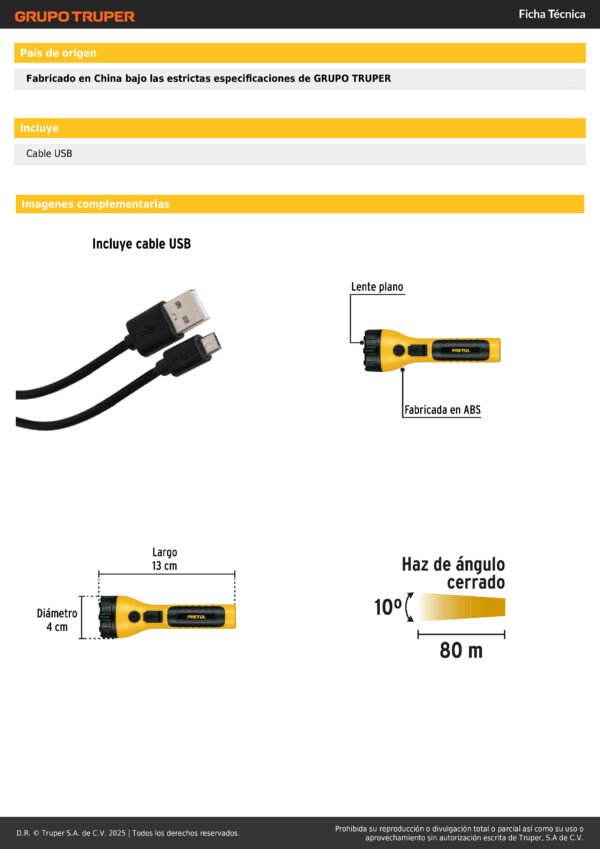 Linterna Recargable Usb Led 120 Lúmenes Pretul Lire-120p