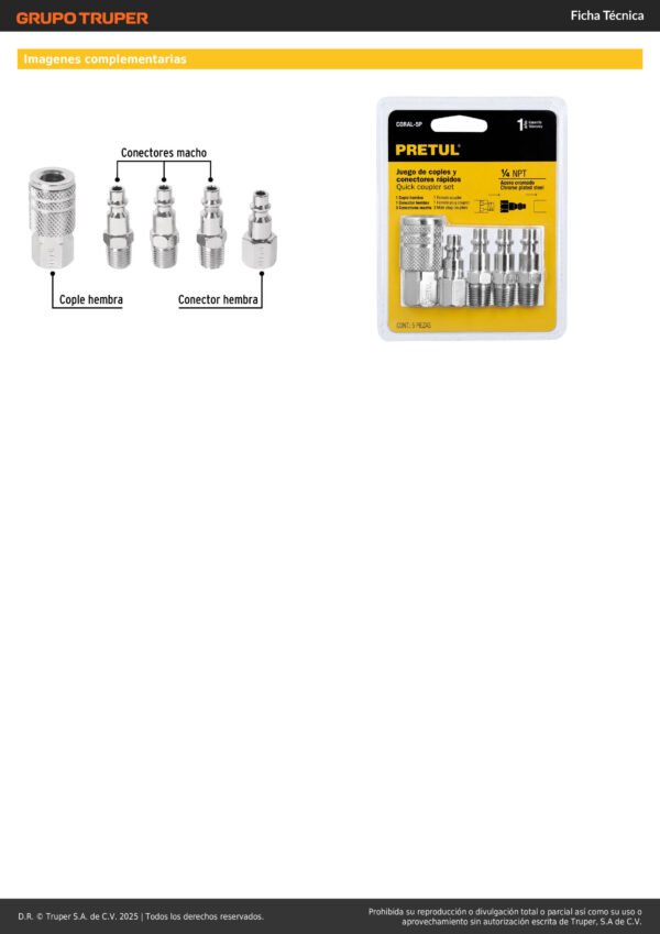 Juego Acople Y Conectores Rápidos Acero Cromo 5 Pzas Pretul