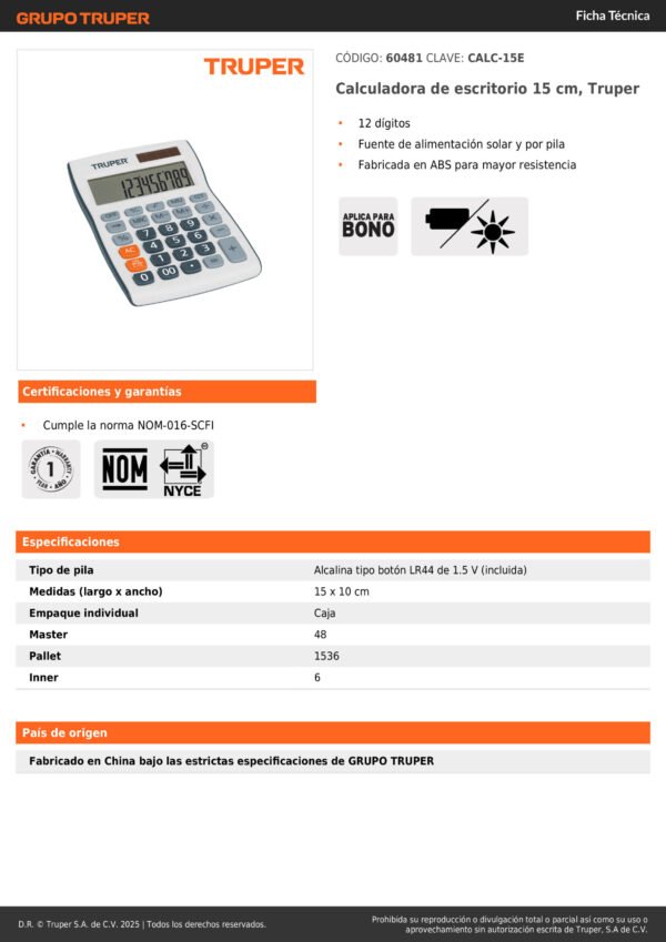 Calculadora 15 Cm De Escritorio 60481