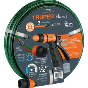 Combo Manguera Reforzada 3 Capas Y Pistola Plástica De Riego Color Verde Oscuro