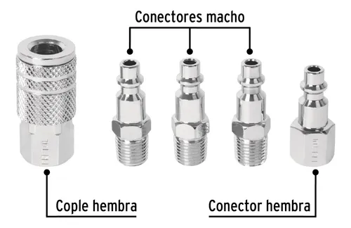 Juego Acople Y Conectores Rápidos Acero Cromo 5 Pzas Pretul