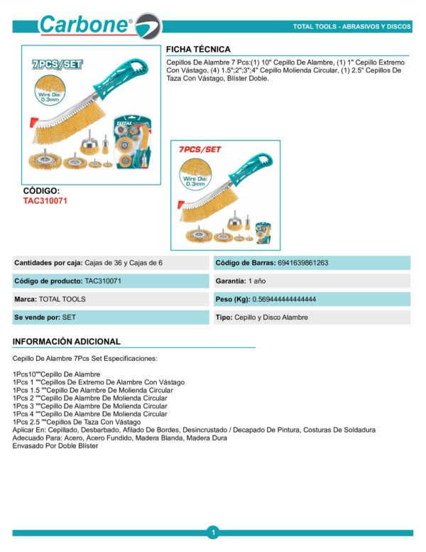 Sets De Cepillos De Alambre X 7pcs Total (tac310071)
